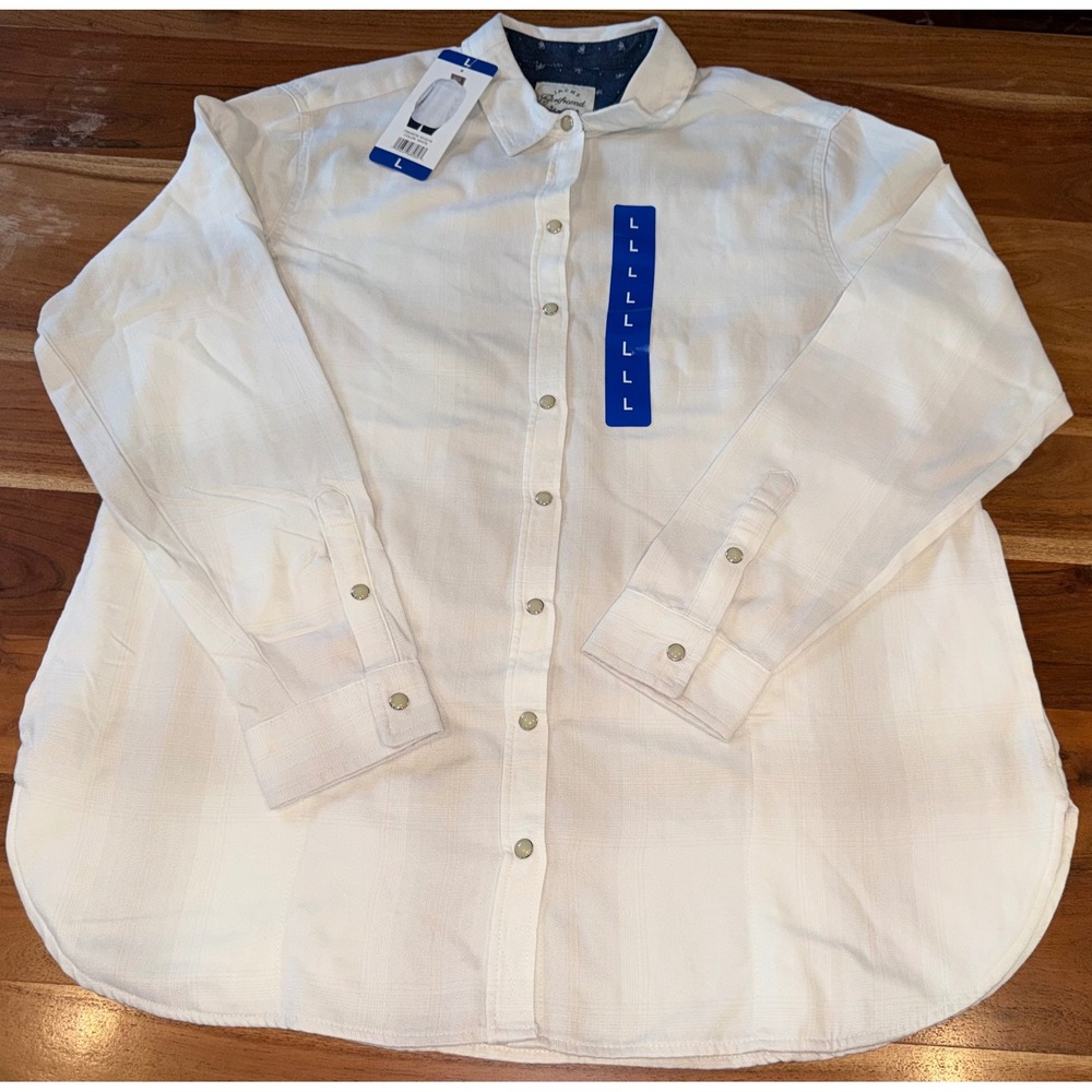 Jachs Girlfriend Womens White Textured Long Sleeve Button Down Shirt Size L NWT
